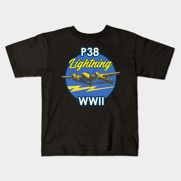 P-38 Lightning WWII Vintage Aircraft Kids T-Shirt by Mandra